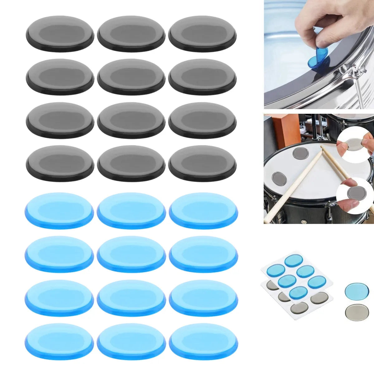6/12/24 Pçs Almofada de Mudo para Bateria Silicone Transparente - Jazz Snare Drum Muffler 3 Cores Opcionais - Acessórios percussão