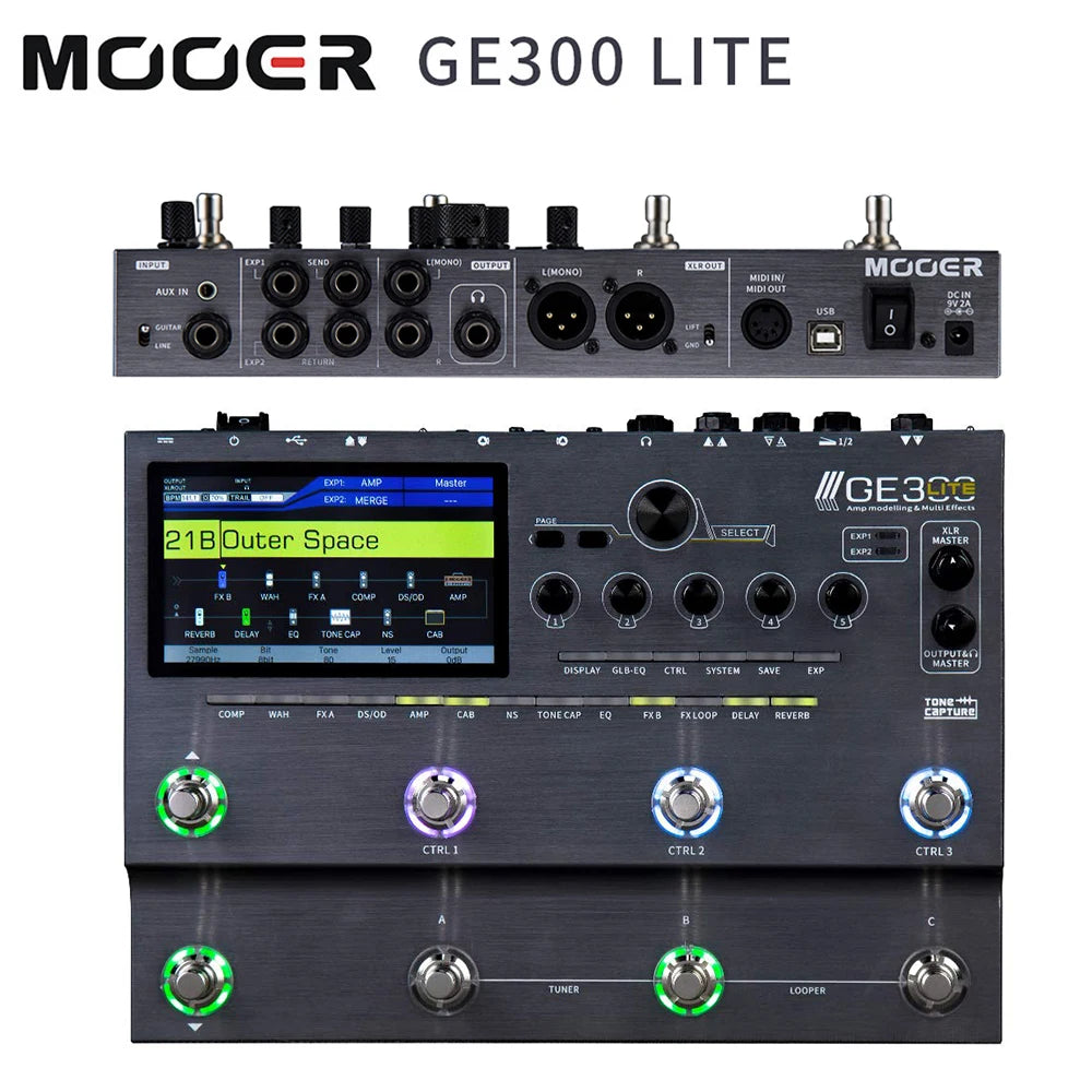 Pedal de Modelagem de Amp e Multi-Efeitos para Guitarra MOOER GE300 Lite - Processador de Efeitos para Gravação - Multiefeitos