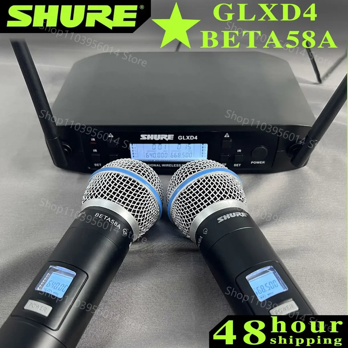 Kit de Microfone Sem Fio Shure GLXD 4 com 2 Microfones Manuais Shure BETA 58A - Dinâmico Profissional para Festa, Palco e Karaoke (640-690MHz) - Microfones