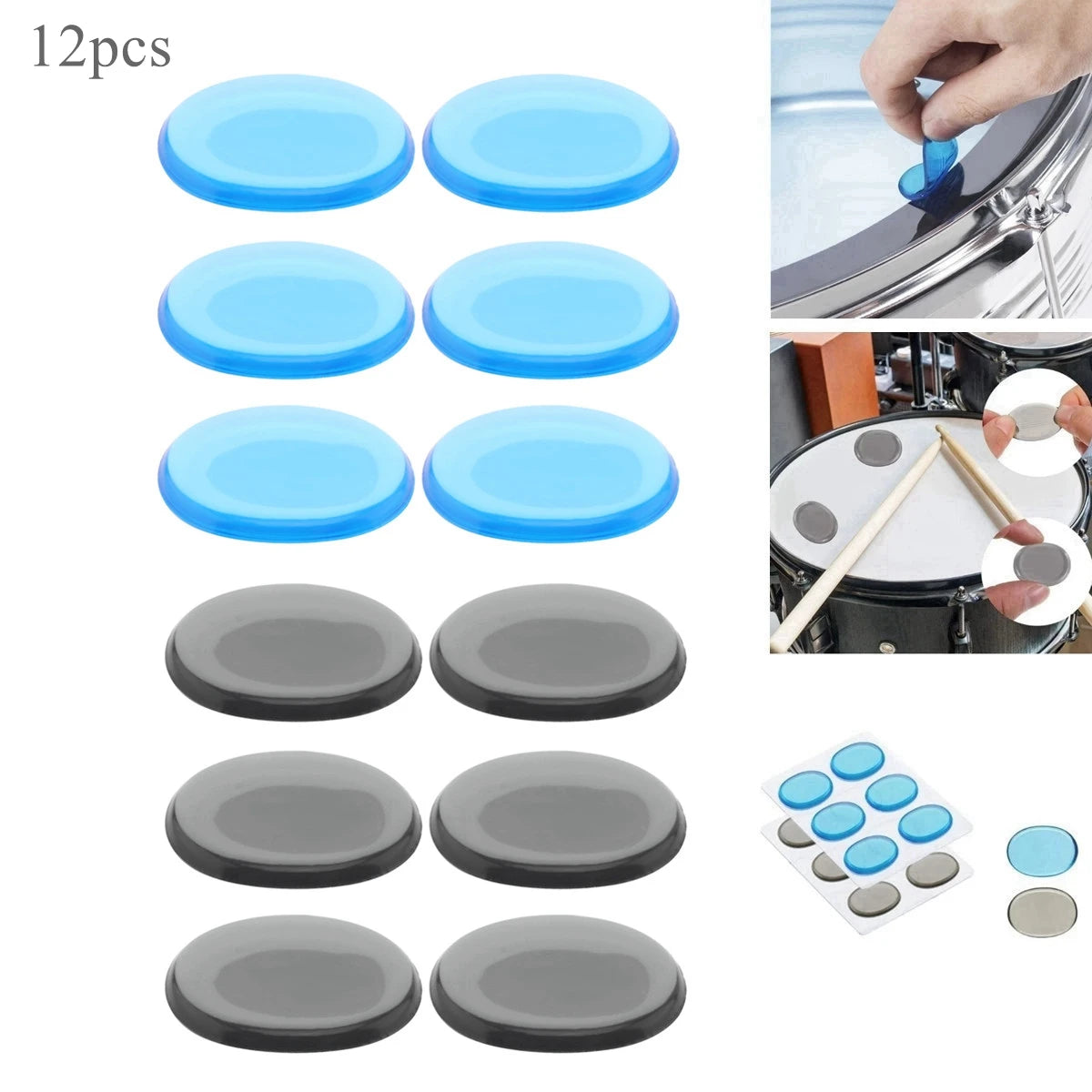 6/12/24 Pçs Almofada de Mudo para Bateria Silicone Transparente - Jazz Snare Drum Muffler 3 Cores Opcionais - Acessórios percussão