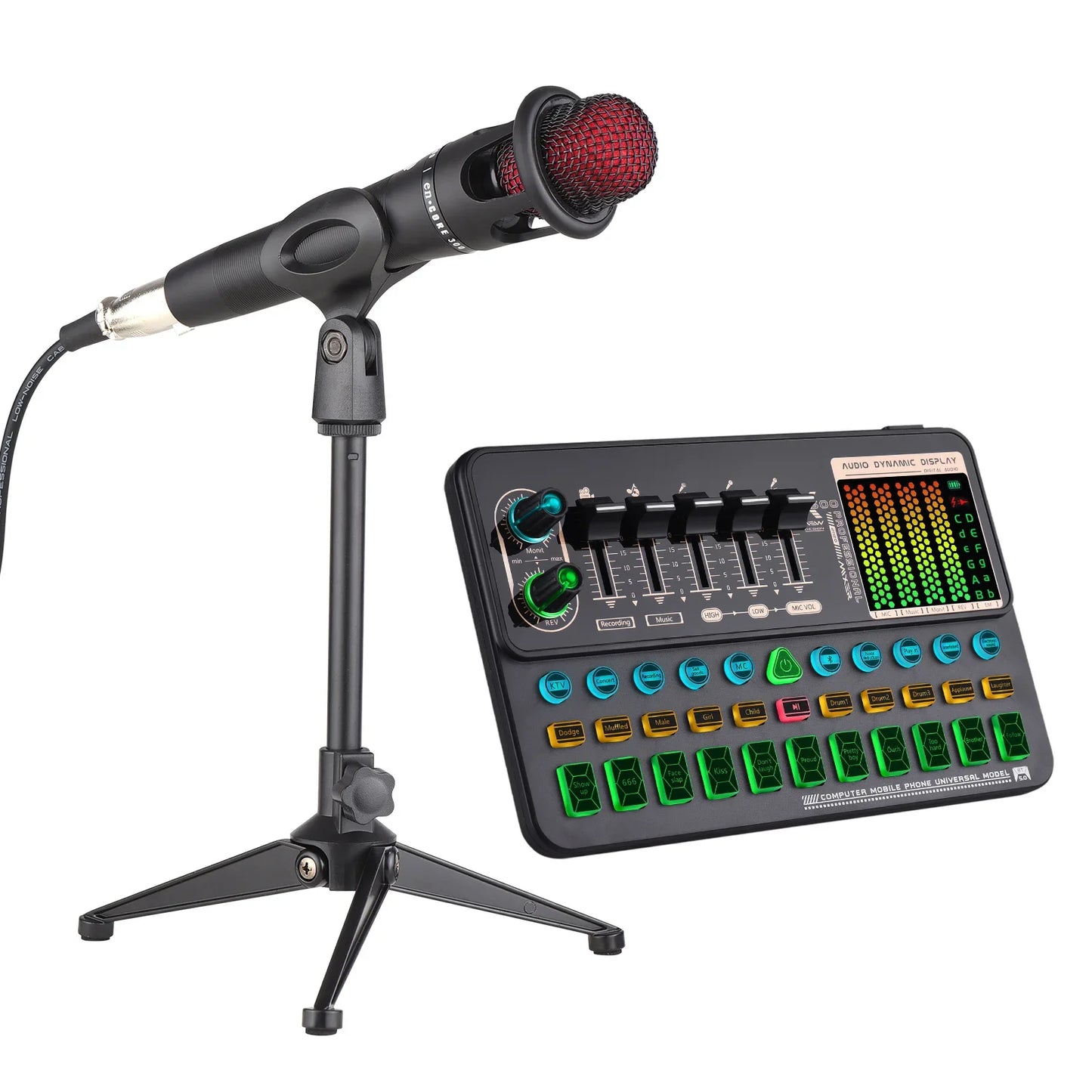 Kit de Mixer de Áudio com Cartão de Som Portátil SK500 - Alterador de Voz, Suporte para Microfone para Transmissão ao Vivo e Streaming Online - Mixers