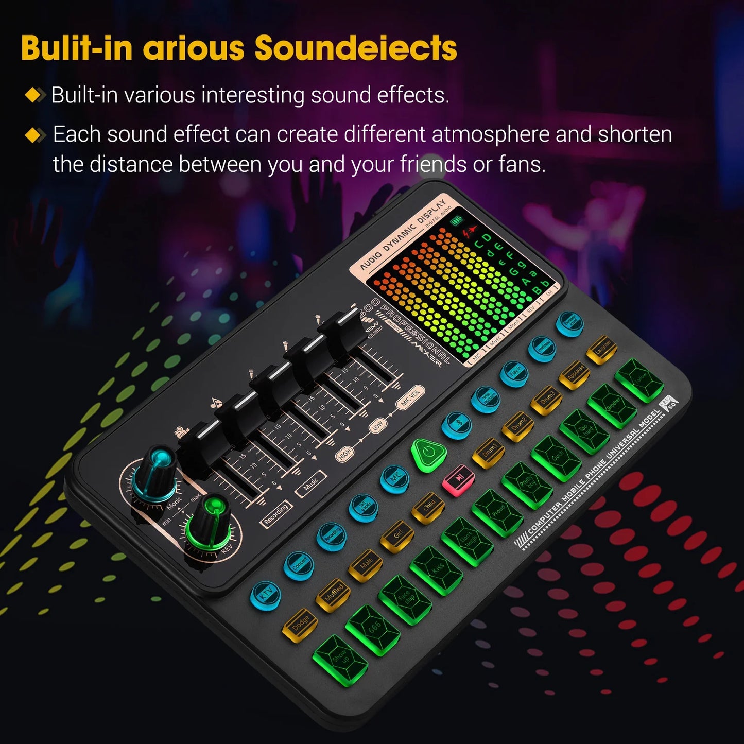 Kit de Mixer de Áudio com Cartão de Som Portátil SK500 - Alterador de Voz, Suporte para Microfone para Transmissão ao Vivo e Streaming Online - Mixers