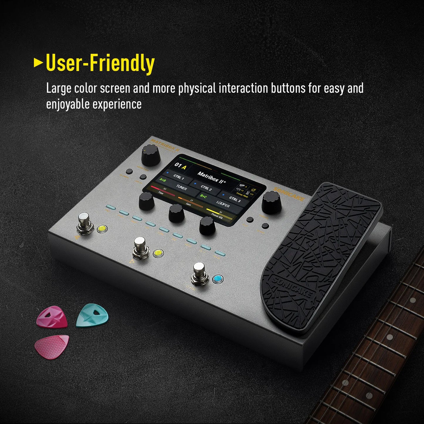 Processador Multi-Efeitos de Modelagem de Amplificador para Guitarra e Baixo SONICAKE Matribox II Brasil -  Pedal de Expressão, Loop de Efeitos, MIDI, Estéreo e USB - Multiefeitos