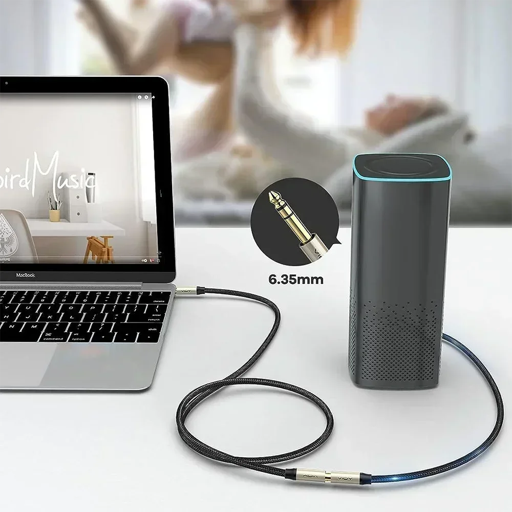 Adaptador de Fone de Ouvido 6.35 (P10) para 3.5mm (P2) - Cabo de Extensão de Áudio TRS Macho 6.35mm para Fêmea 3.5mm - Acessórios auxiliares