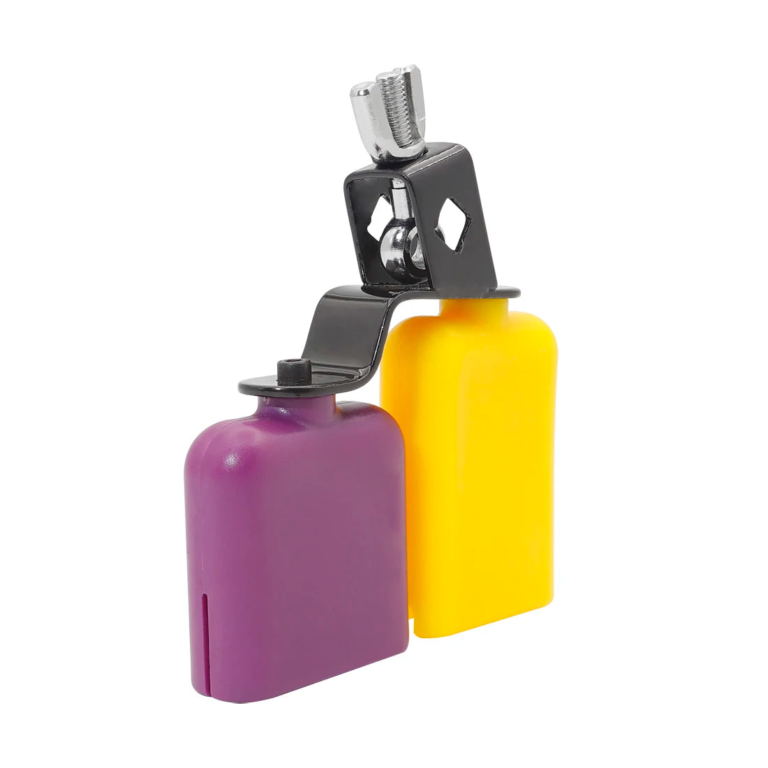 Campana Double Cowbell Amarela Roxa - Som Alto Baixo Knocker - Acessório Percussão