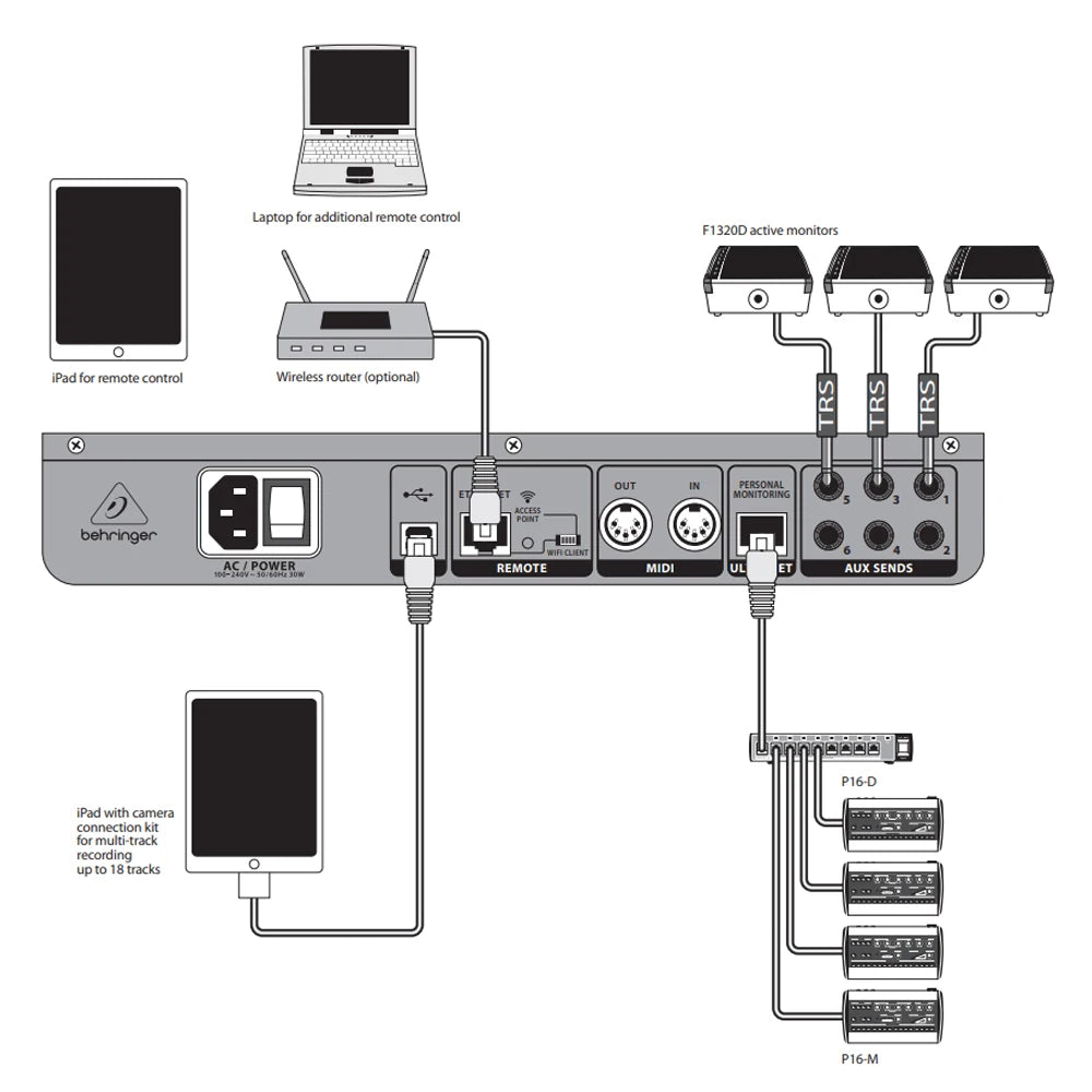 Mixer Digital de 18 Canais Behringer X Air X18 - Controlado por Tablet para iPad/Android com 16 Preamps Midas Programáveis por Ganho - Mixers