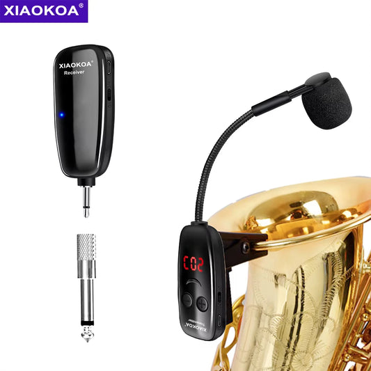 Microfone Sem Fio UHF para Instrumentos Sopro - Saxofone-Trompete - Receptor e Transmissor Sem Fio, Alcance de 160ft, Plug and Play - Acessórios sopro