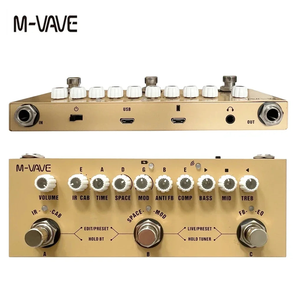 M-Vave Cube BABY AC - Pedal de efeitos múltiplos recarregável - Função de interface de áudio pedal para gravação de violão elétrico acústico