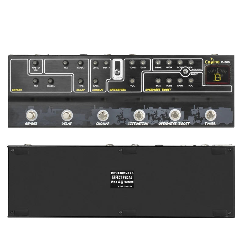 Pedal Multifunção para Guitarra Caline C300 The Midnight Special - Reverb, Delay, Chorus, Distortion, Overdrive, Boost e Afinador Integrado - Multiefeitos