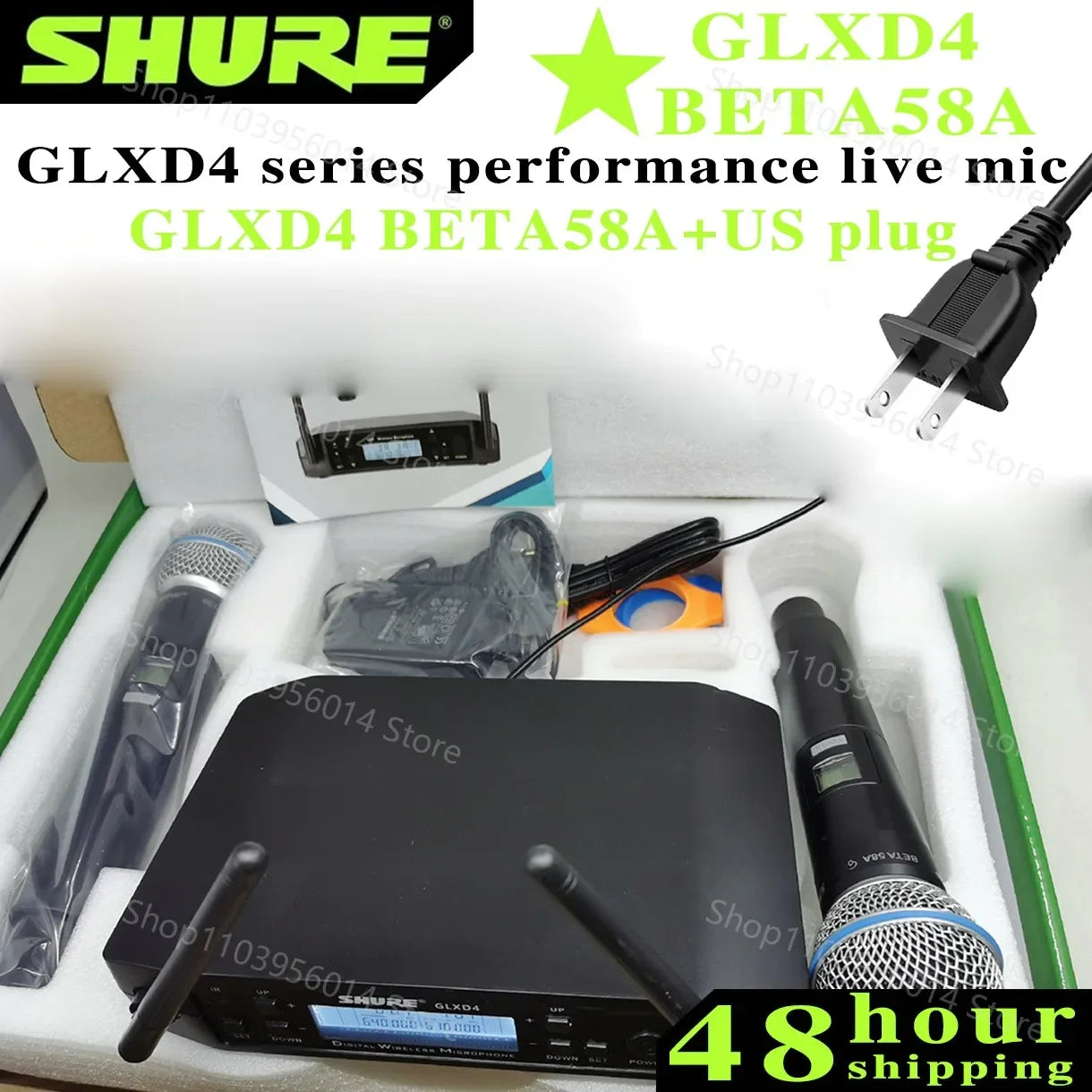 Kit de Microfone Sem Fio Shure GLXD 4 com 2 Microfones Manuais Shure BETA 58A - Dinâmico Profissional para Festa, Palco e Karaoke (640-690MHz) - Microfones