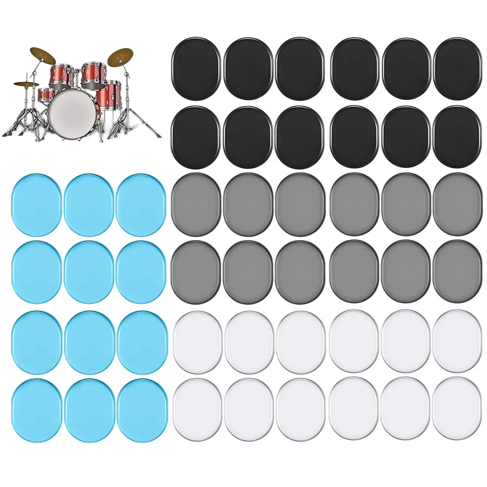 48 Peças de Amortecedores para Bateria - Pads de Mudo de Silicone Macio, Silenciador para Controle de Tom - Acessórios Percussão