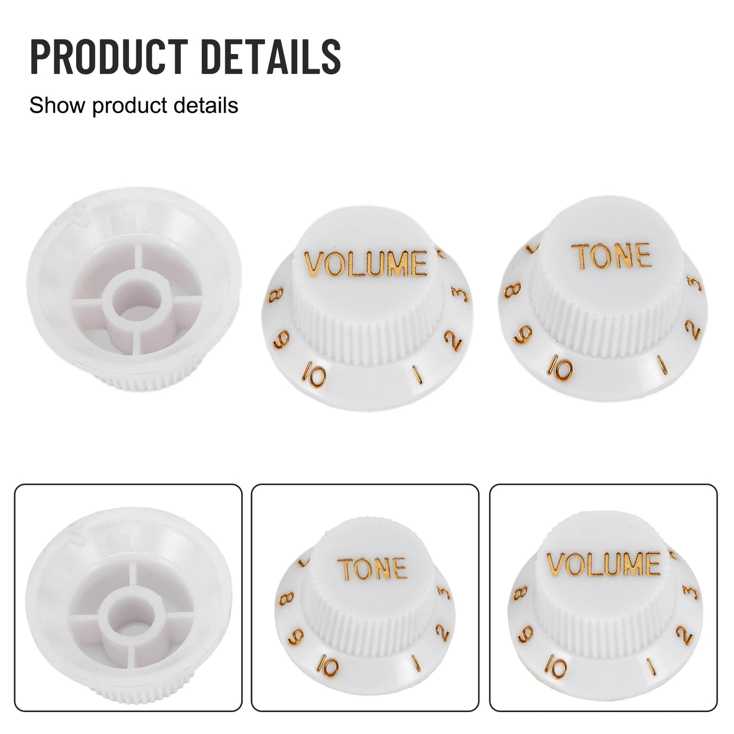 Kit com 3 acabamentos de knobs para Guitarra Strat - 1 de Volume e 2 de Tone para Guitarras ST SQ ou de Tipo Similar - Acessórios cordas