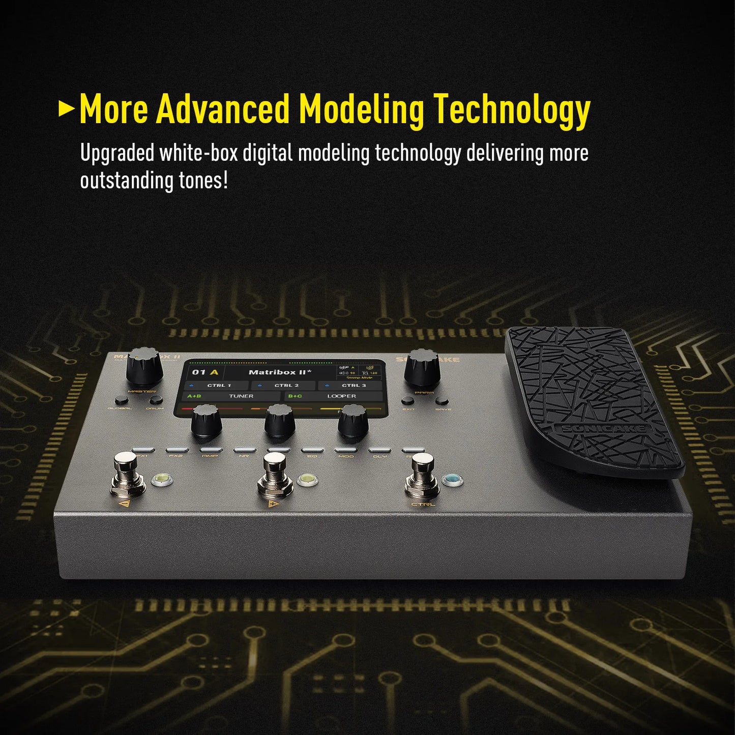 Processador Multi-Efeitos de Modelagem de Amplificador para Guitarra e Baixo SONICAKE Matribox II Brasil -  Pedal de Expressão, Loop de Efeitos, MIDI, Estéreo e USB - Multiefeitos