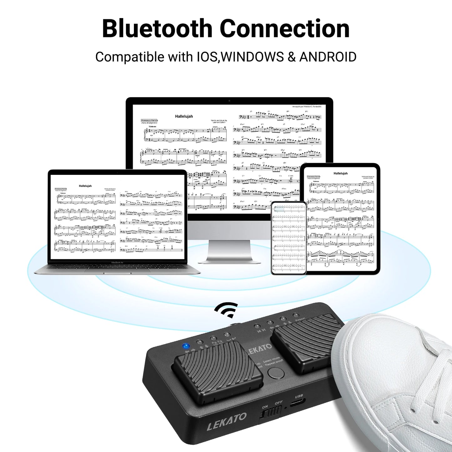 Controle Pedal Sem Fio Bluetooth para Virar Páginas em app LEKATO - Periféricos