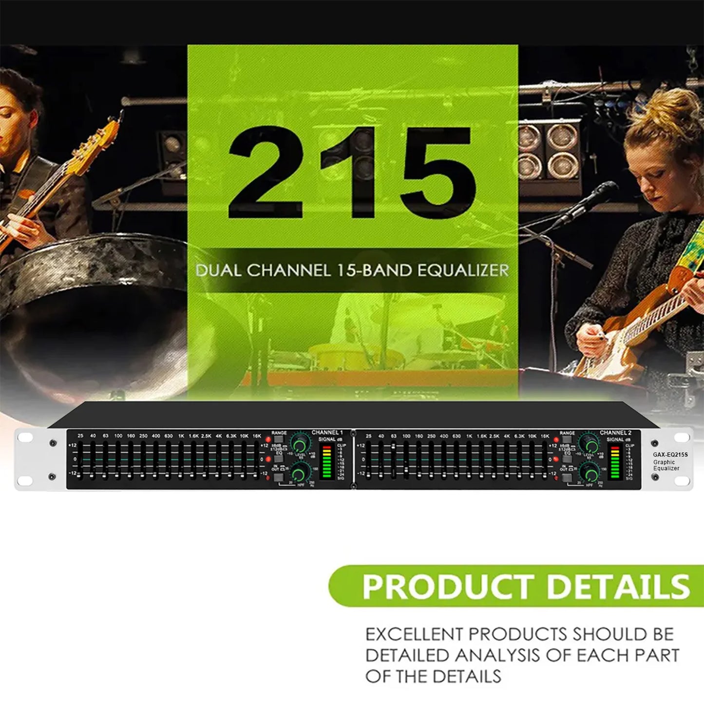 Processador de Áudio, Potência e Equalizador Gráfico Digital Ativo Balanceado Duplo GAX-EQ215S+ - 15 Bandas - Periféricos