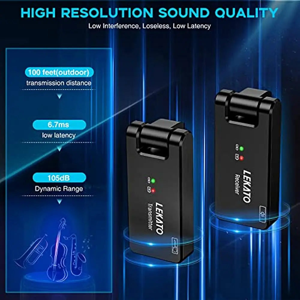 Sistema Sem Fio LEKATO (WS-100) Transmissor e Receptor 2.4GHz - Recarregável Áudio Sem Fio - Acessórios cordas