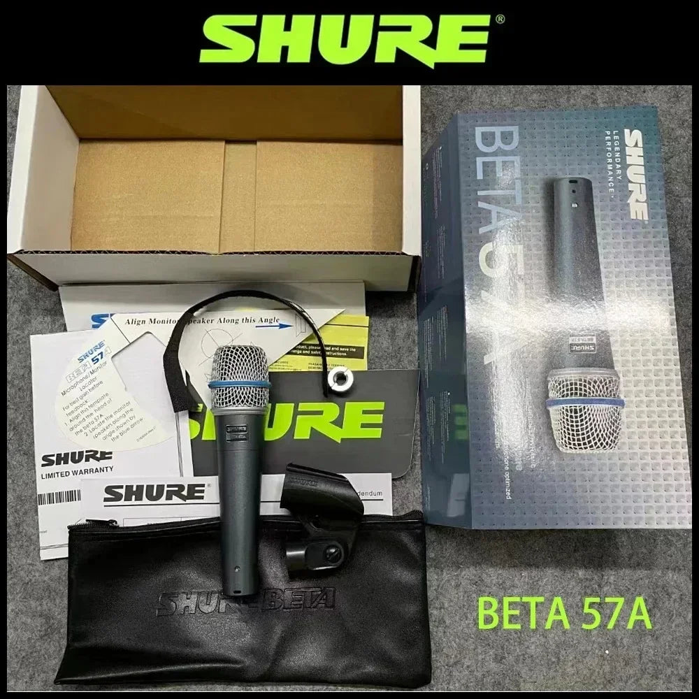 Microfone com Fio SHURE BETA 57A Dinâmico Cardióide - Estúdio, Gravação em Casa, Karaoke, Música e Performance ao Vivo - Microfones