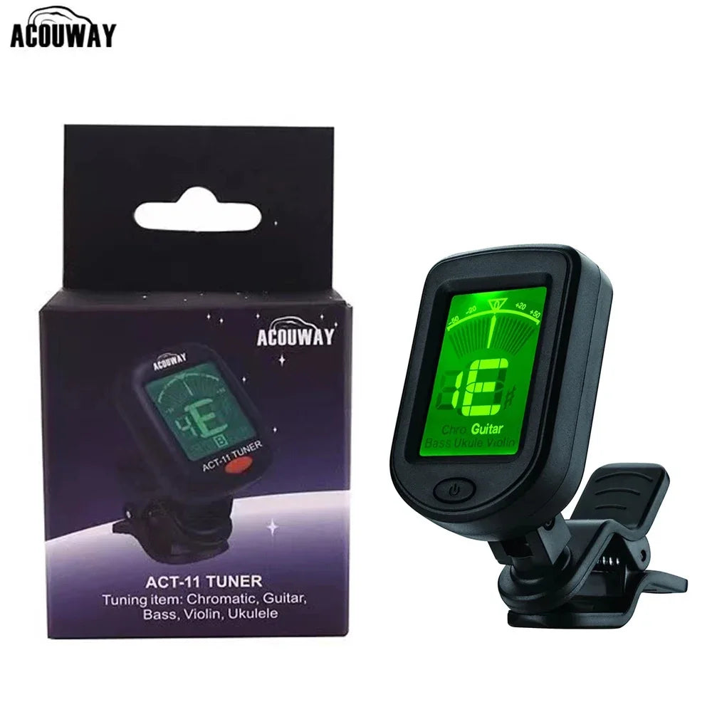 Afinador Eletrônico Clip-On Cromático com Rotação de 360 Graus e 5 Modos de Afinação - Afinador Acouway para Guitarra, Ukulele, Violino e Baixo - Acessórios cordas
