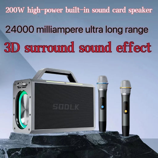 Caixa de Som Bluetooth 200W Sodlk - Potente, Karaoke, Surround Estéreo, Graves, Portátil para Festas e Sistema de Som com Microfone - Áudio e Gravação
