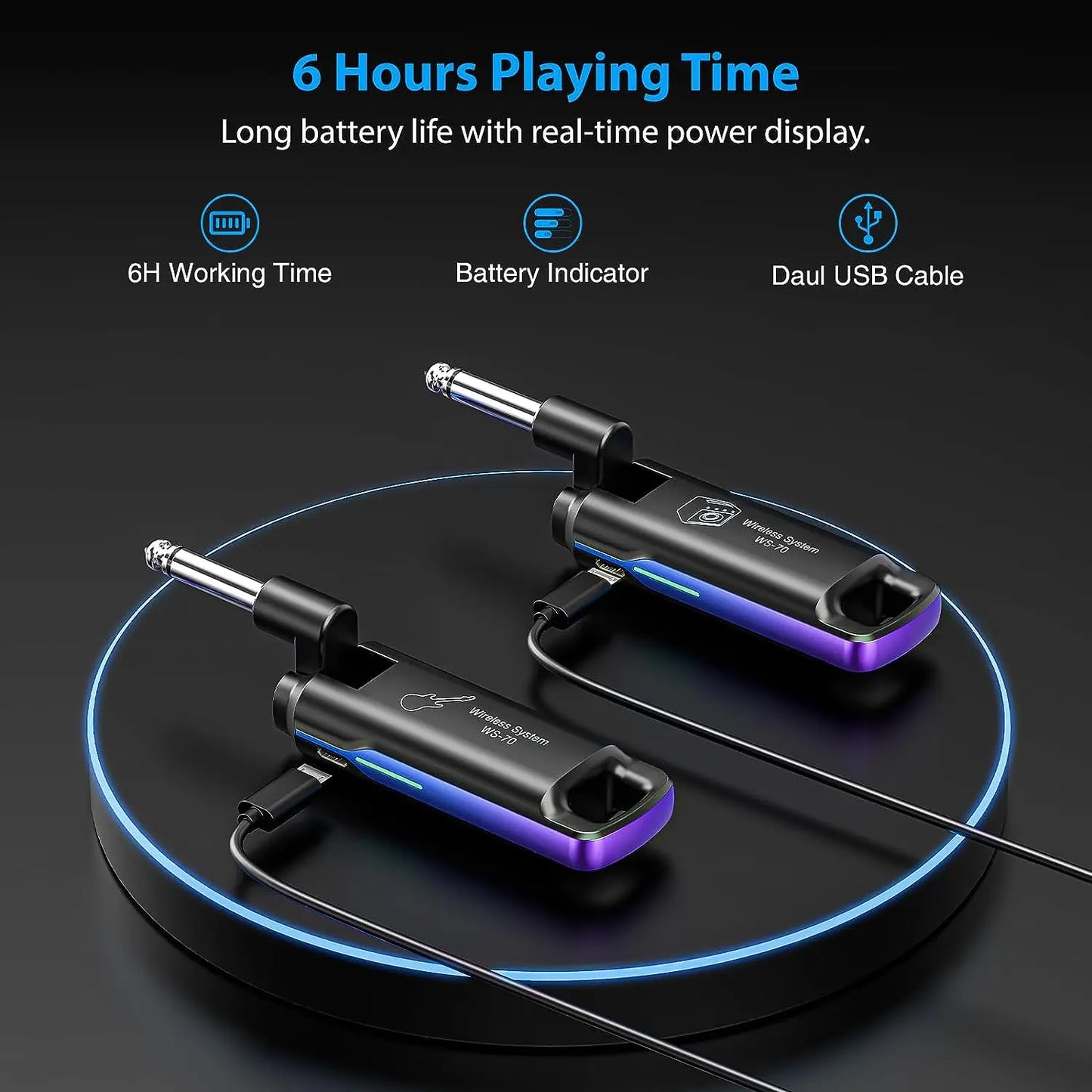 Transmissor e Receptor Recarregáveis com 70 Canais Alcance de 40m - Sistema Wireless LEKATO WS-70 - Acessórios cordas