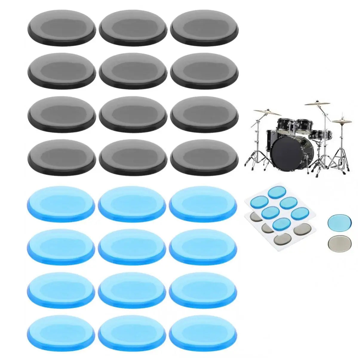 6/12/24 Pçs Almofada de Mudo para Bateria Silicone Transparente - Jazz Snare Drum Muffler 3 Cores Opcionais - Acessórios percussão