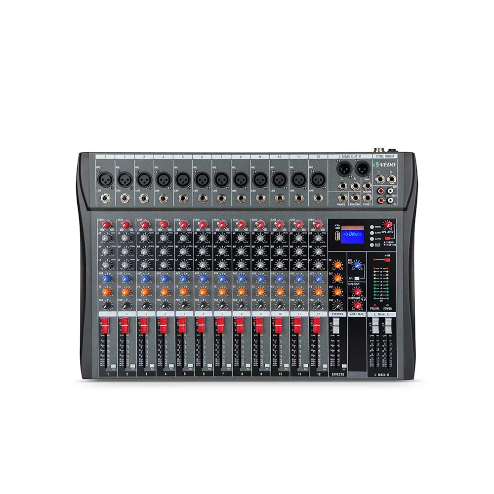 Mixer analógico 12 Canais - Entrada USB para Computador, Interface de Áudio, Placa de Som e efeitos - Mixers