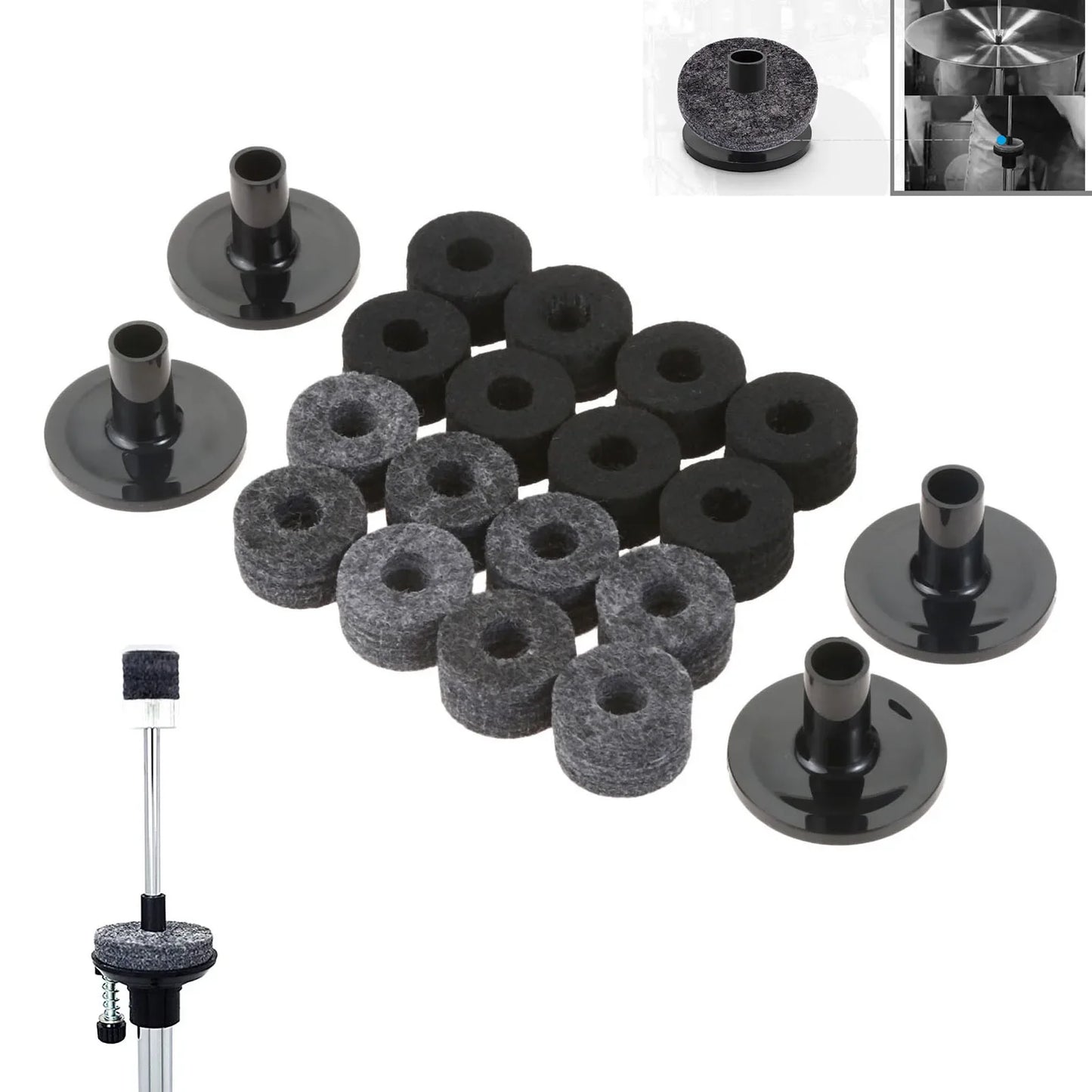 Conjunto com 10 Arruelas de Feltro de 25mm para Suporte de Prato com Tubos para Prato de Bateria - Acessórios Percussão