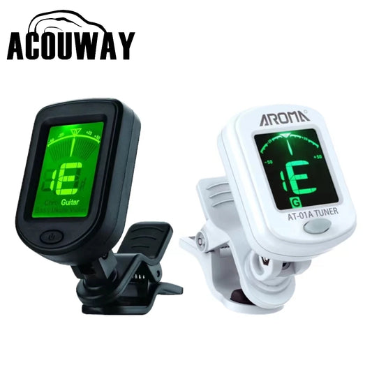 Afinador Eletrônico Clip-On Cromático com Rotação de 360 Graus e 5 Modos de Afinação - Afinador Acouway para Guitarra, Ukulele, Violino e Baixo - Acessórios cordas