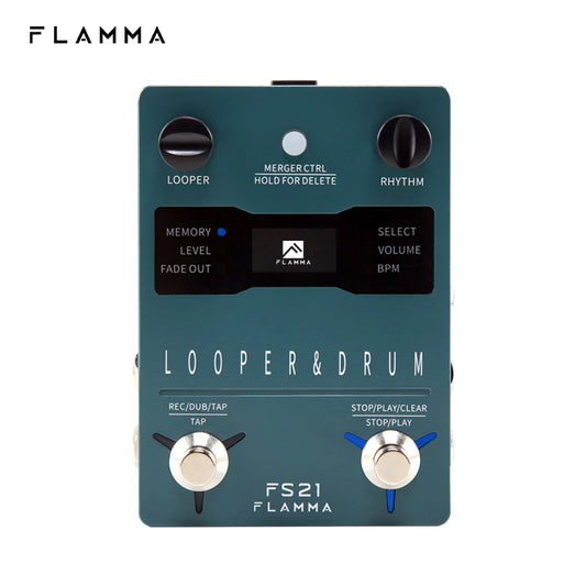 Pedal Drum Machine Looper FLAMMA FS21 - Para Guitarra, Looper de 160 Minutos, 100 Grooves de Bateria, Suporte para Edição por Software com Tela LED - Pedais
