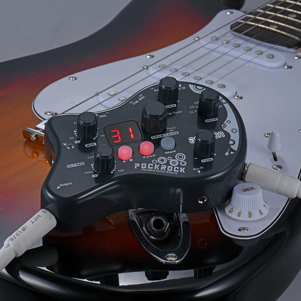 Multiefeitos Portátil ammoon PockRock para Guitarra - 15 Tipos de Efeitos, 40 Ritmos de Bateria e Função de Afinação - Multiefeitos Periféricos