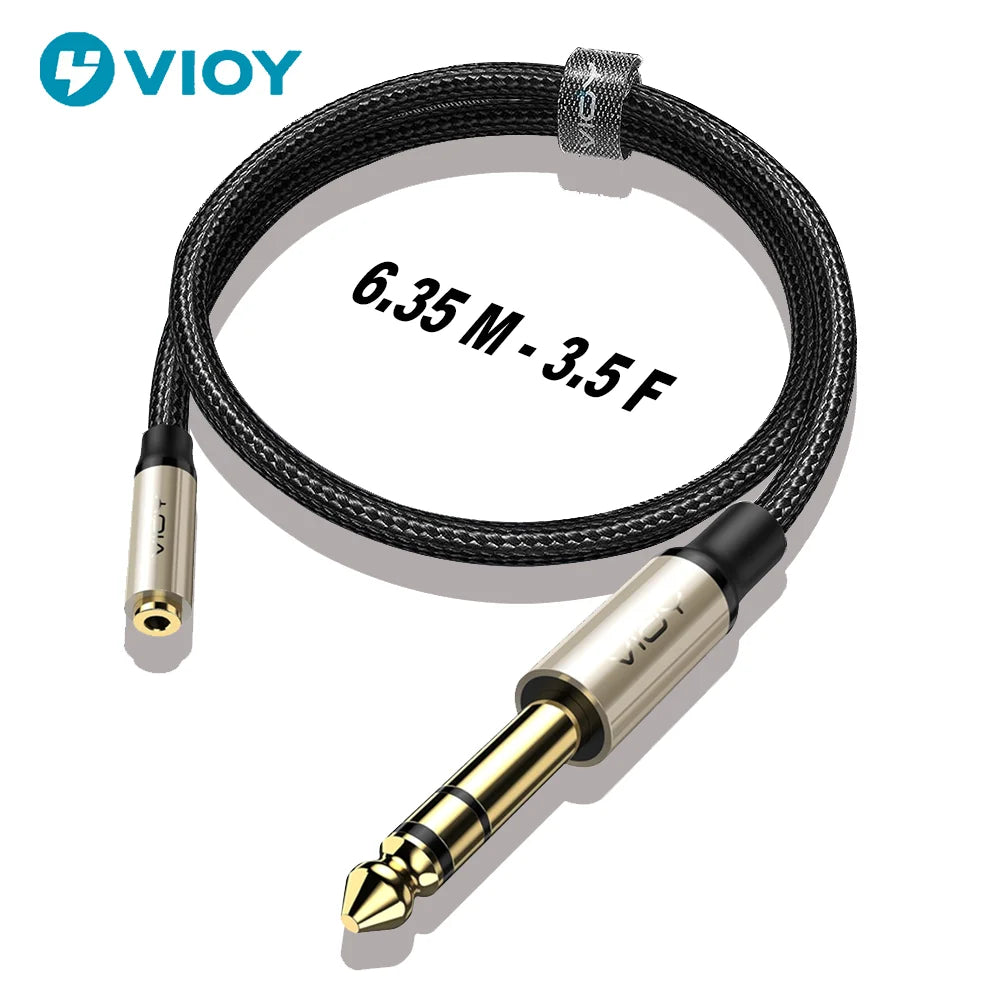 Adaptador de Fone de Ouvido 6.35 (P10) para 3.5mm (P2) - Cabo de Extensão de Áudio TRS Macho 6.35mm para Fêmea 3.5mm - Acessórios auxiliares