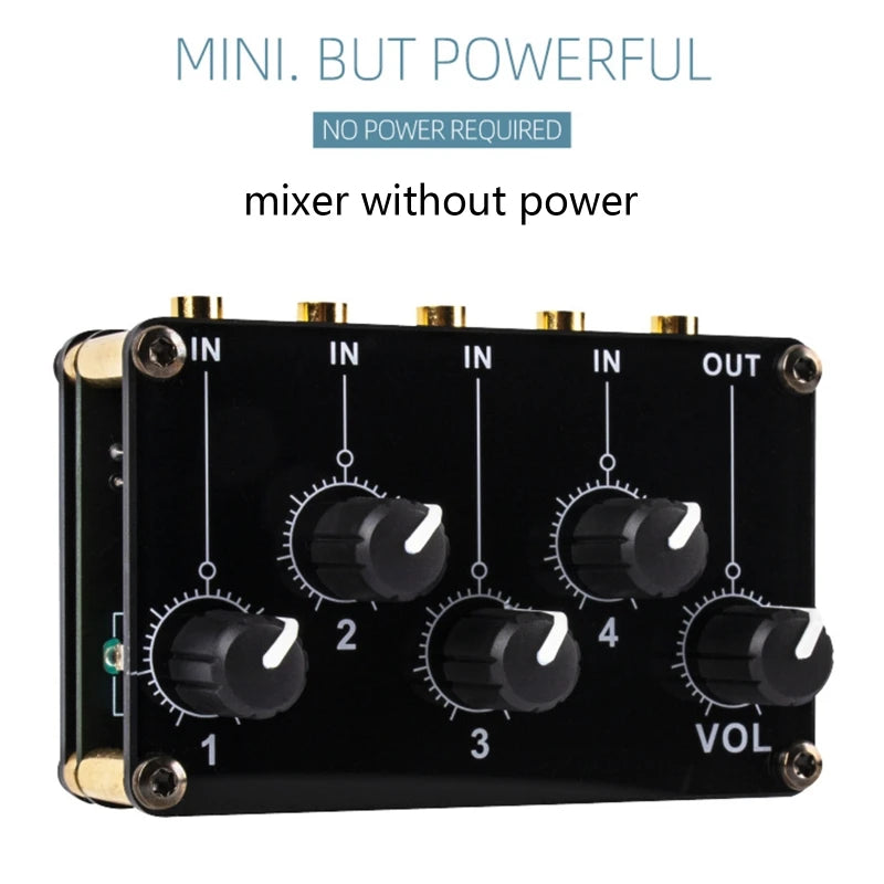 Mixer 4 Canais de Áudio Analógico Passivo Portátil - Console de Mixagem de Som Estéreo de Alta Qualidade - Mixers