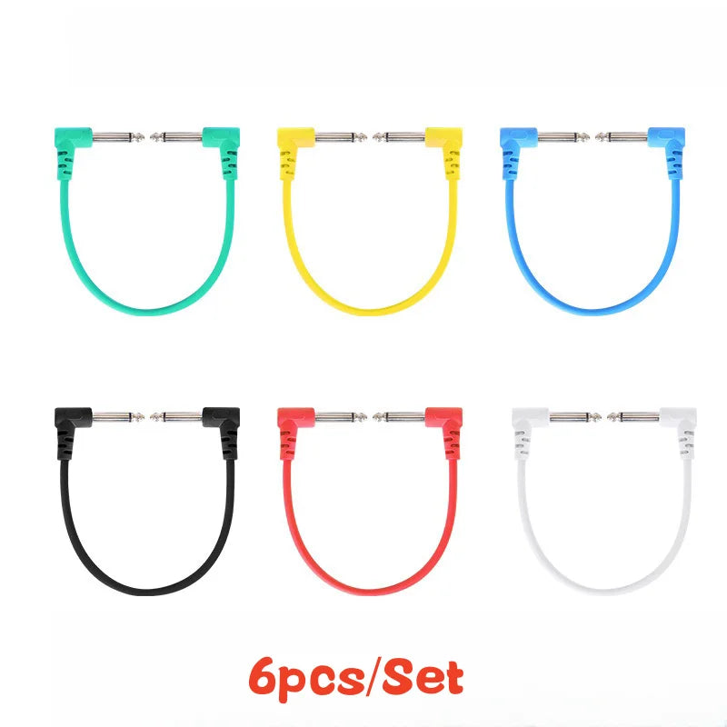 Cabo de Pedal para Guitarra Elétrica 1/4" com Ângulo Reto - 6pcs Cabo Blindado de Áudio de Baixo Ruído para Pedal de Efeito - Acessórios auxiliares