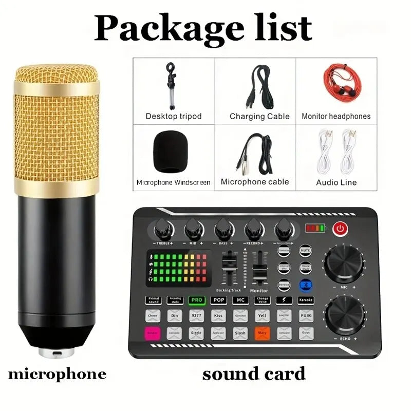Kit com Microfone BM800 e Console de Som F998 - Kit de Placa de Som para Estúdio, Cabo de Mistura, Microfone condensador - Mixers Microfone