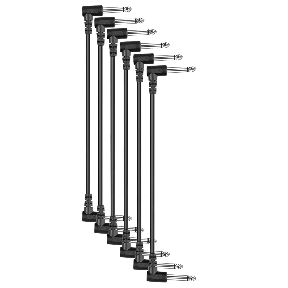 Cabo de Efeito para Guitarra Elétrica 1/4" com Ângulo reto - Pacote com 3 ou 6 Cabos Blindados de Áudio de Baixo Ruído - Acessórios auxiliares