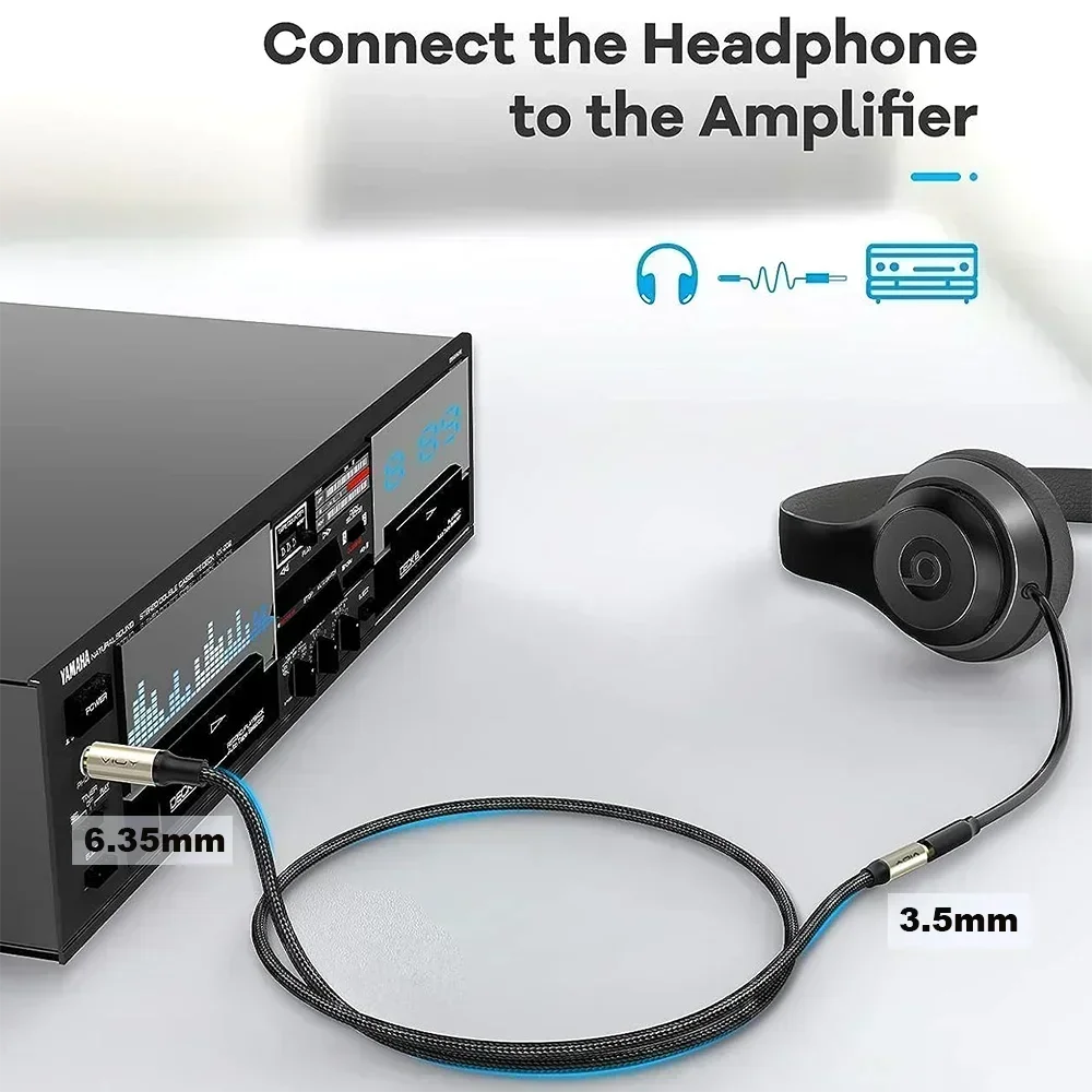 Adaptador de Fone de Ouvido 6.35 (P10) para 3.5mm (P2) - Cabo de Extensão de Áudio TRS Macho 6.35mm para Fêmea 3.5mm - Acessórios auxiliares