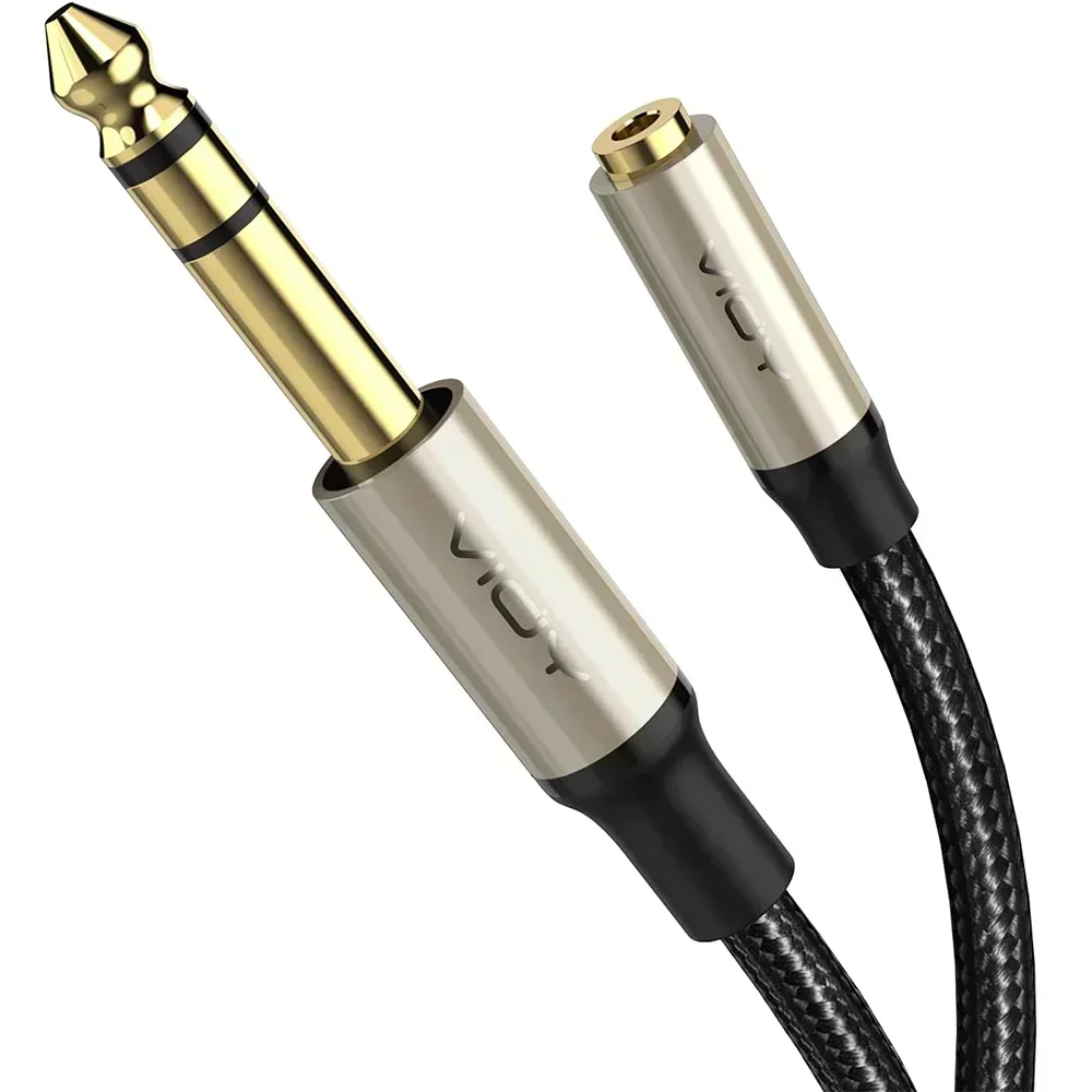 Adaptador de Fone de Ouvido 6.35 (P10) para 3.5mm (P2) - Cabo de Extensão de Áudio TRS Macho 6.35mm para Fêmea 3.5mm - Acessórios auxiliares