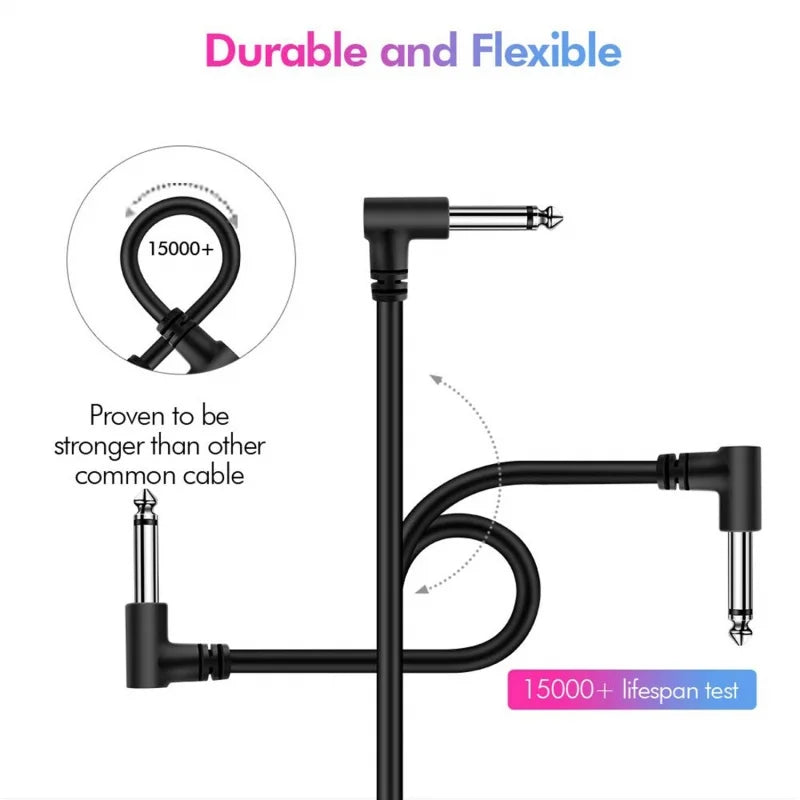 Cabo de Pedal para Guitarra Elétrica 1/4" com Ângulo Reto - 6pcs Cabo Blindado de Áudio de Baixo Ruído para Pedal de Efeito - Acessórios auxiliares