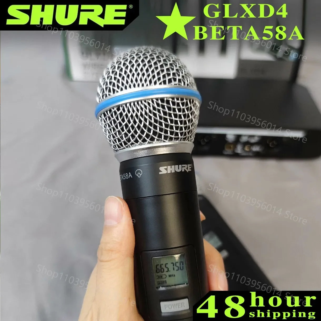 Kit de Microfone Sem Fio Shure GLXD 4 com 2 Microfones Manuais Shure BETA 58A - Dinâmico Profissional para Festa, Palco e Karaoke (640-690MHz) - Microfones