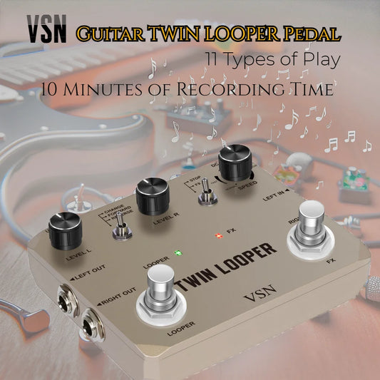 Pedal para Guitarra Rowin VSN Twin Looper - Box de Efeitos com 11 Modos de Reprodução, Entrada/Saída Estéreo e 10 Minutos de Gravação – Pedal